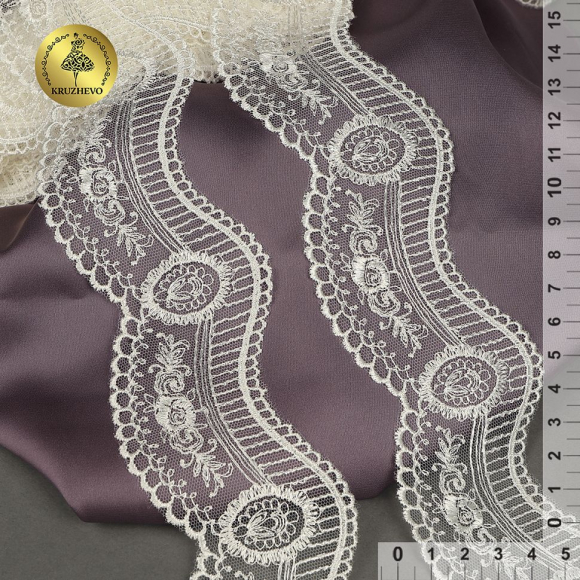 Кружево на сетке KRUZHEVO арт.TR.2109 шир.50мм цв.белый уп.8,5м