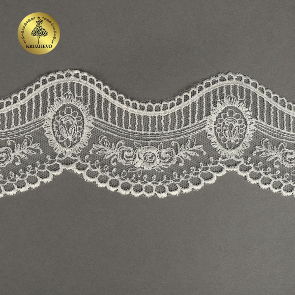 Кружево на сетке KRUZHEVO арт.TR.2109 шир.50мм цв.белый уп.8,5м