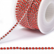 Цепь со стразами арт.TBY.06.SS10-6, цв.RED/SILVER, 3 мм, уп.10 м
