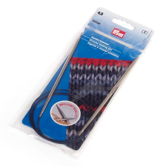 212146 PRYM Спицы круговые для вязания с гибкой черной леской 4мм 100см алюминий уп.1шт