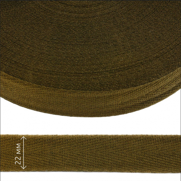Тесьма киперная 22 мм хлопок 1,8г/см арт.12.2С-257К.22.702 цв.оливковый уп.50м