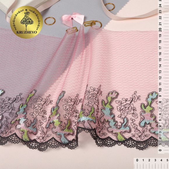 Кружево вышивка на сетке KRUZHEVO арт.TBY.T06 шир.200мм цв.мульти 1, правая уп.13,71м
