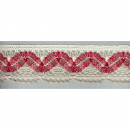 93339_Мерсеризованное хлопковое кружево, 55 мм, цвет молочно-белый/бежевый/бордо