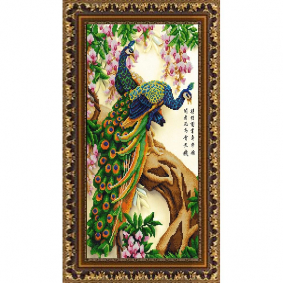 Рисунок на ткани (Бисер) КОНЁК арт. 9894 Пара павлинов 25х45 см Рисунок на ткани (Бисер) КОНЁК арт. 9894 Пара павлинов 25х45 см