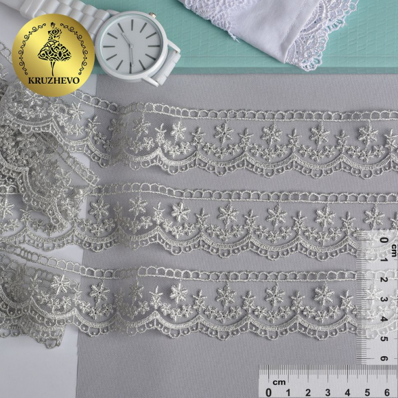 Кружево на сетке KRUZHEVO арт.TR.8B1176 шир.35мм цв.04 серый уп.9м