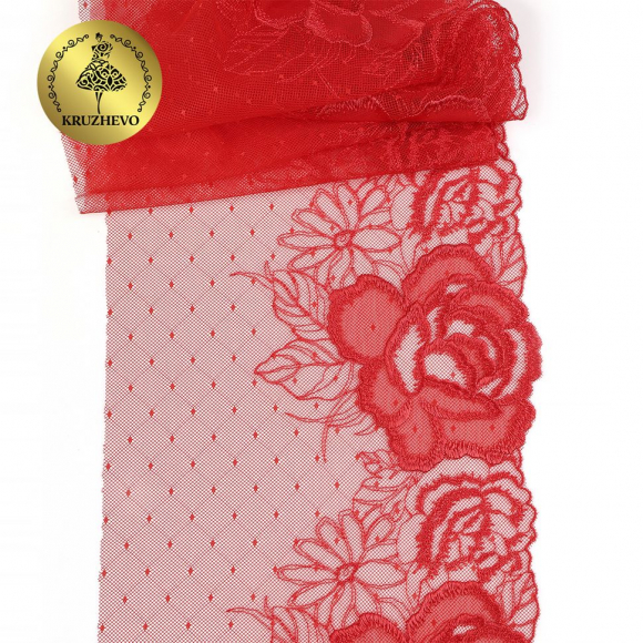 Кружево вышивка на сетке KRUZHEVO арт.TBY.OG46 шир.210мм цв.красный, правая уп.6м