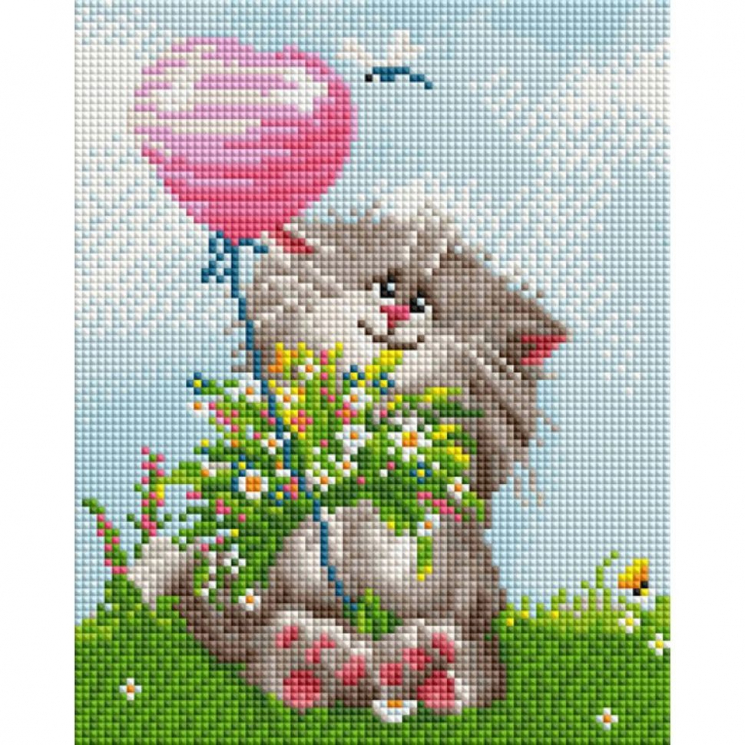 Набор Белоснежка для изготовления картин со стразами арт.БЛ.424-ST-PS Кот с букетом 20х25 см