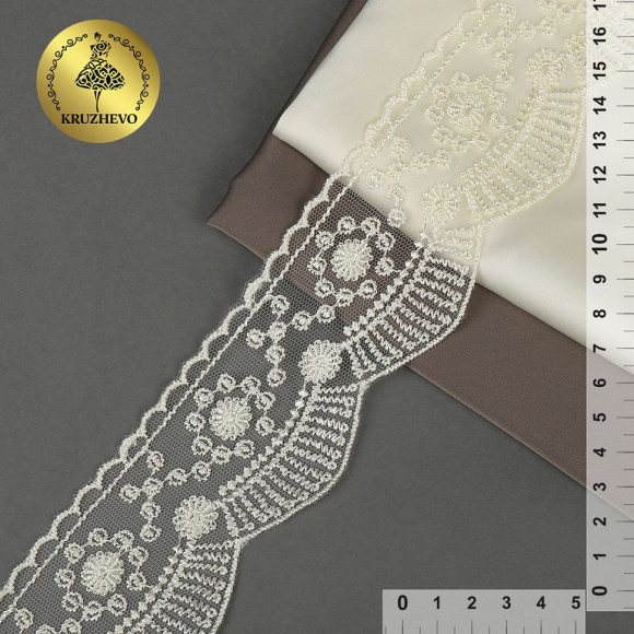Кружево на жесткой сетке Exclusive арт.TBY J2052W-2 шир.55мм цв.W1515 молочный уп.13,71м