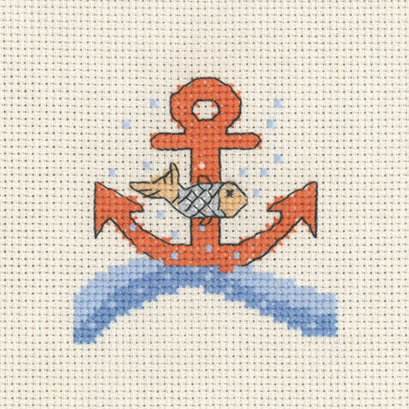 Набор для вышивания PERMIN арт.14-3131 Якорь и Рыбка 9х9 см