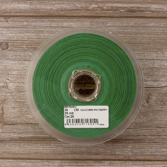 Косая бейка атласная 30 мм, 25 м, цвет 25, зеленый