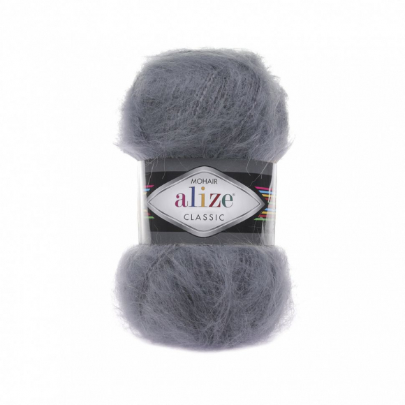 Пряжа для вязания Ализе Mohair classic (25% мохер, 24% шерсть, 51% акрил) 5х100г/200м цв.087 угольный серый