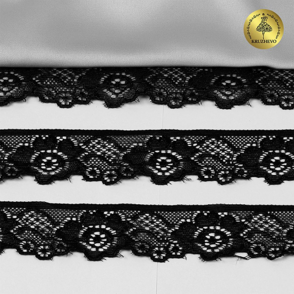 Кружево-стрейч KRUZHEVO арт.TBY.L839 шир.30мм цв.03 черный уп.50м