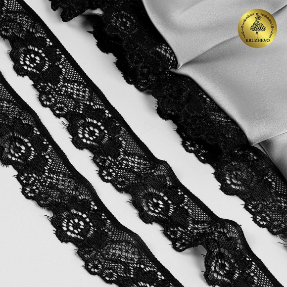 Кружево-стрейч KRUZHEVO арт.TBY.L839 шир.30мм цв.03 черный уп.50м