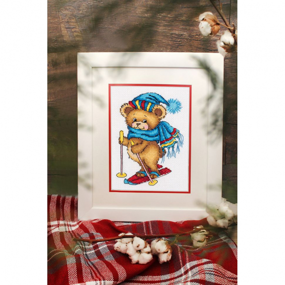 Набор для вышивания KLART арт. 8-435 Мишка на лыжах 11,5х15,5 см