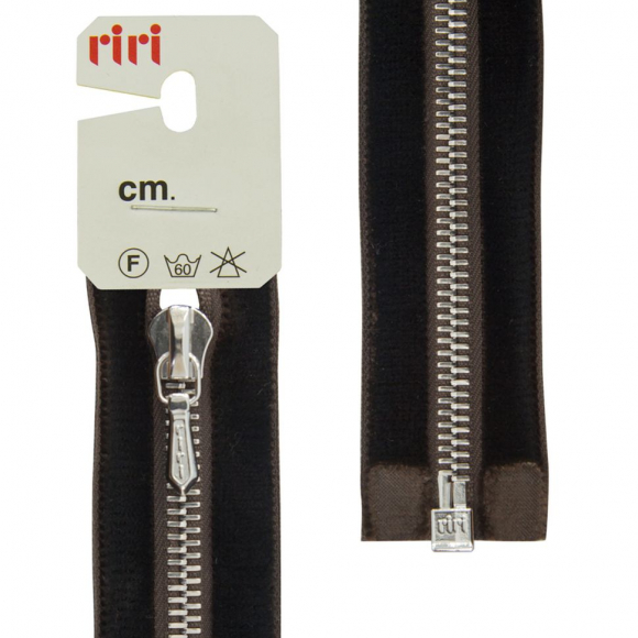 29383_Молния металл, Ni, слайдер Tropf, на бархатной тесьме, 6 мм, разъёмн.1замок,50 см, цвет 2226, коричн