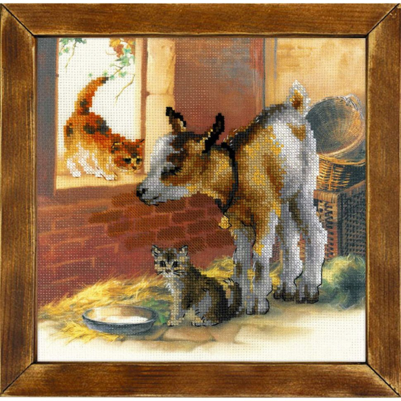 Набор для вышивания РИОЛИС арт.0053 РТ Козленок и котята 30х30 см