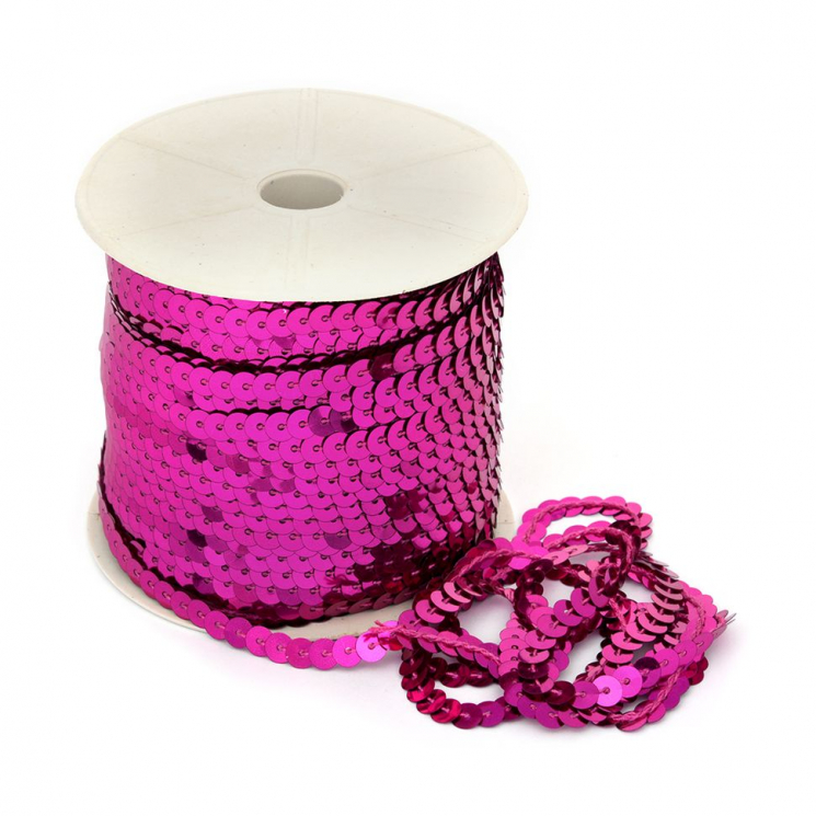 Пайетки плоские на нитях 6мм арт.TBY-F06 цв.08 фуксия уп.91,4м