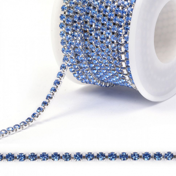 Цепь со стразами арт.TBY.06.SS10-7, цв.BLUE/SILVER, 3 мм, уп.10 м