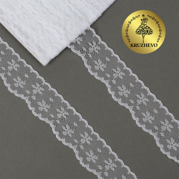 Кружево-трикотаж KRUZHEVO арт.TBY 1674 шир.30мм цв.01 белый, уп.9,14м