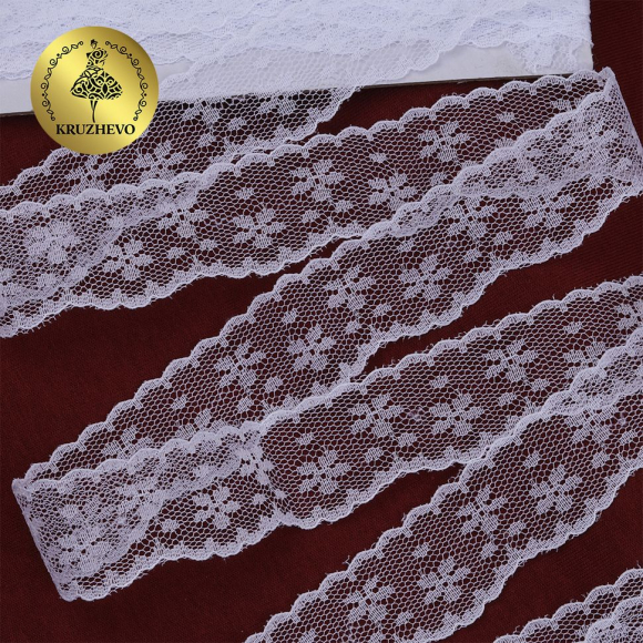 Кружево-трикотаж KRUZHEVO арт.TBY 1674 шир.30мм цв.01 белый, уп.9,14м