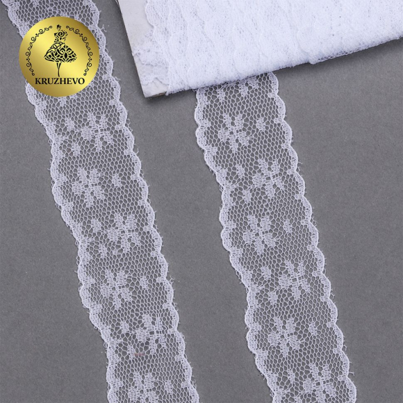 Кружево-трикотаж KRUZHEVO арт.TBY 1674 шир.30мм цв.01 белый, уп.9,14м