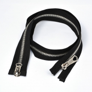 Молния MaxZipper мет. №8 никель шлиф.звено, 2 замка, 75 см цв.F322 черный уп.10шт