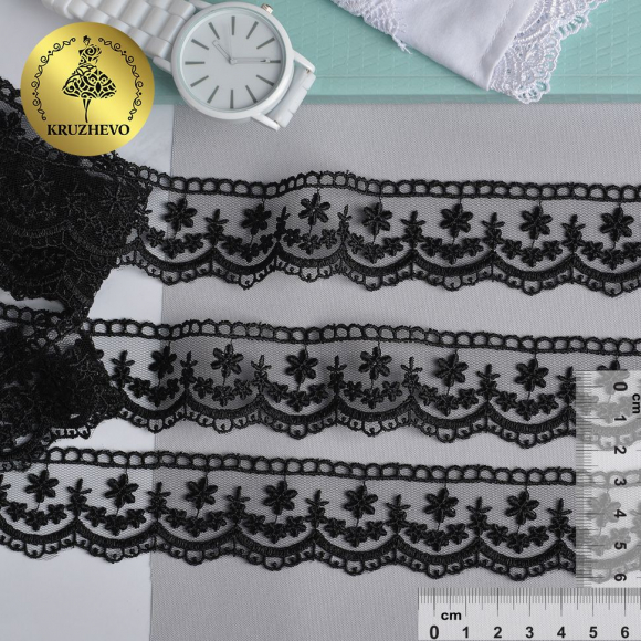 Кружево на сетке KRUZHEVO арт.TR.8B1176 шир.35мм цв.05 черный уп.9м Кружево на сетке KRUZHEVO арт.TR.8B1176 шир.35мм цв.05 черный уп.9м