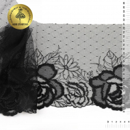 Кружево вышивка на сетке KRUZHEVO арт.TBY.OG46 шир.210мм цв.черный, правая уп.6м