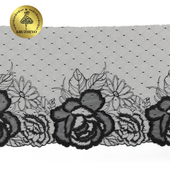 Кружево вышивка на сетке KRUZHEVO арт.TBY.OG46 шир.210мм цв.черный, правая уп.6м