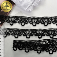 Кружево гипюр KRUZHEVO с цветами арт.TBY.63558 шир.40мм цв.019 черный уп.13.71м