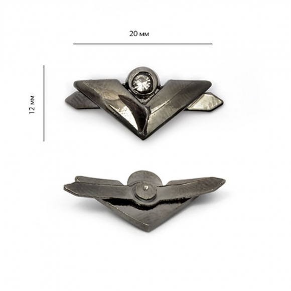 Украшение фигурное с шипами HP-4039 20х12мм со стразами цв. никель черный уп. 100шт