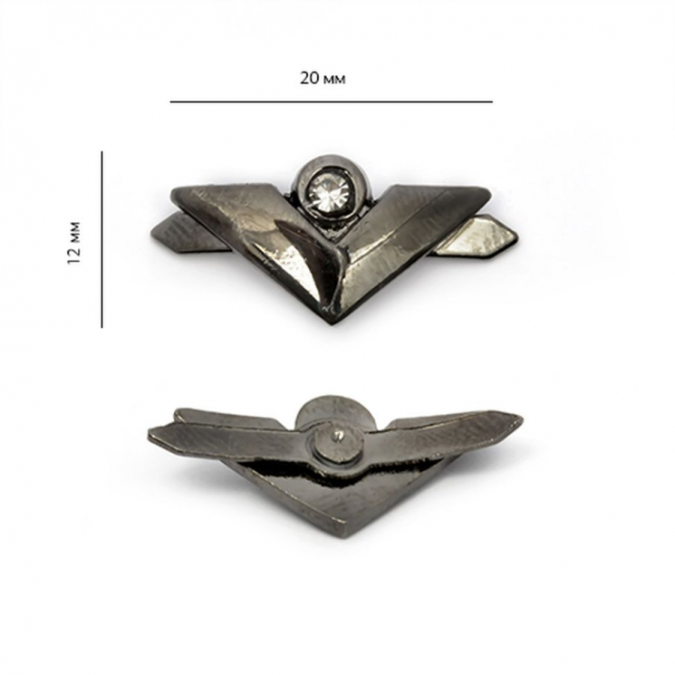 Украшение фигурное с шипами HP-4039 20х12мм со стразами цв. никель черный уп. 100шт