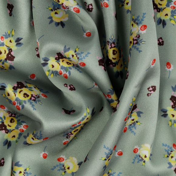 Ткань шелк Армани креп 90 г/м? 97% полиэстер, 3% лайкра шир.148 см арт.T.0210.5 цв.05 зеленый рул.25м