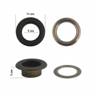 Люверсы металл TBY.L-13.5 №5 (? 8мм, h 5мм) цв. черная резина уп.500ш
