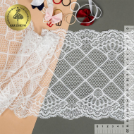 Кружево-стрейч KRUZHEVO арт.TBY.8018 шир.180мм цв.1 белый, уп.10м