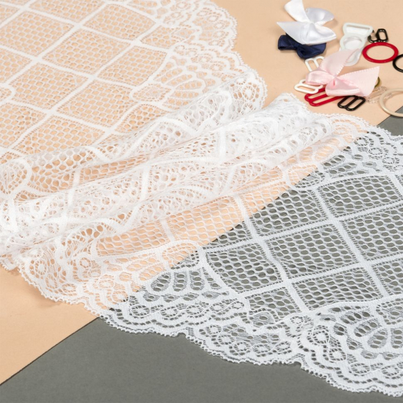 Кружево-стрейч KRUZHEVO арт.TBY.8018 шир.180мм цв.1 белый, уп.10м