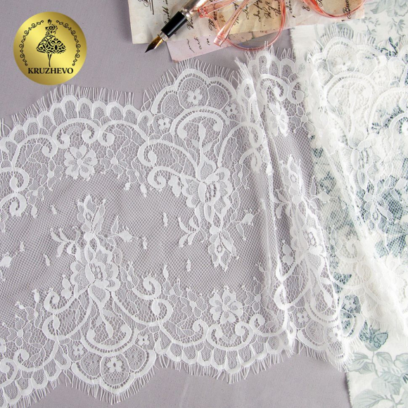 Кружево реснички KRUZHEVO арт.TBY 5046 шир.255мм цв.1 белый уп.3м