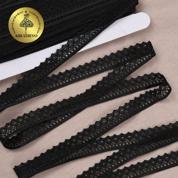 Кружево-трикотаж KRUZHEVO арт.TBY 1665 шир.10мм цв.10 черный, уп.27,4м
