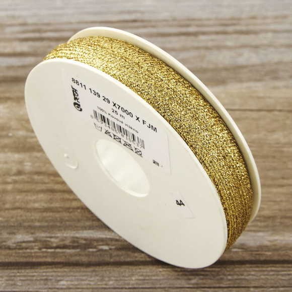 Тесьма PEGA уплощенная с люрексом, цвет золотой, 10,5 мм