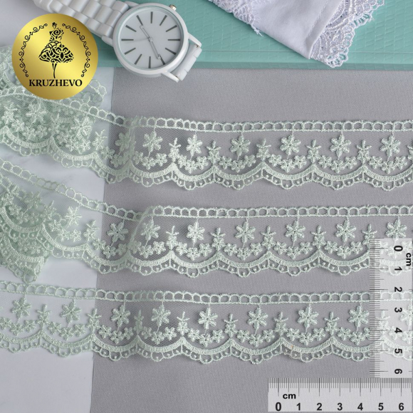 Кружево на сетке KRUZHEVO арт.TR.8B1176 шир.35мм цв.08 мята уп.9м Кружево на сетке KRUZHEVO арт.TR.8B1176 шир.35мм цв.08 мята уп.9м