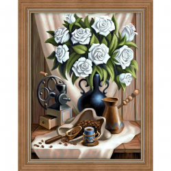 Набор для изготовления картин АЛМАЗНАЯ ЖИВОПИСЬ арт.АЖ.1657 Белые розы и черный кофе 30х40 см
