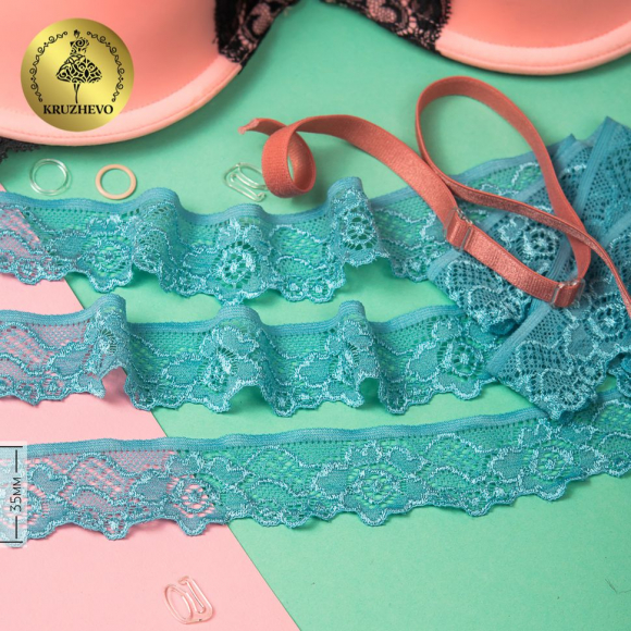 Кружево-стрейч KRUZHEVO арт.TBY.L839 шир.35мм цв.09 бирюзовый уп.50м