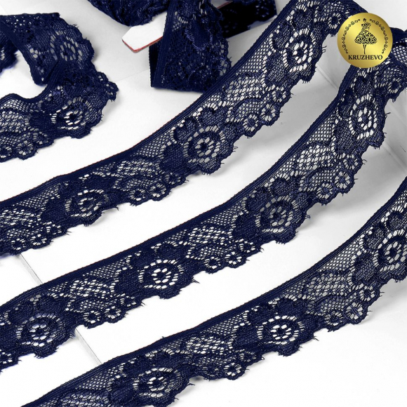 Кружево-стрейч KRUZHEVO арт.TBY.L839 шир.30мм цв.S919 т.синий уп.50м Кружево-стрейч KRUZHEVO арт.TBY.L839 шир.30мм цв.S919 т.синий уп.50м