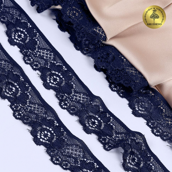 Кружево-стрейч KRUZHEVO арт.TBY.L839 шир.30мм цв.S919 т.синий уп.50м Кружево-стрейч KRUZHEVO арт.TBY.L839 шир.30мм цв.S919 т.синий уп.50м