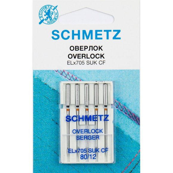 Иглы для бытовых швейных машин Schmetz оверлок ELx705 SUK CF № 80, уп.5 игл