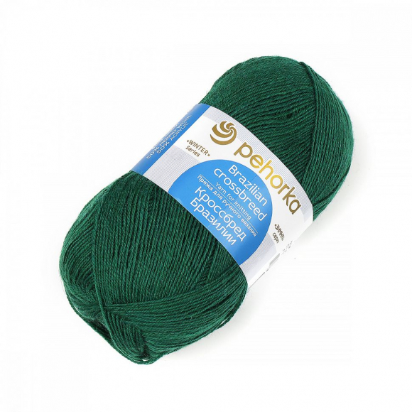 Пряжа для вязания ПЕХ Кроссбред Бразилии (50% шерсть, 50% акрил) 5х100г/490м цв.573 т.изумруд