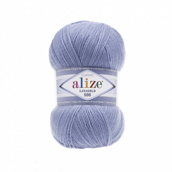 Пряжа для вязания Ализе LanaGold 800 (49% шерсть, 51% акрил) 5х100г/800м цв.040 голубой