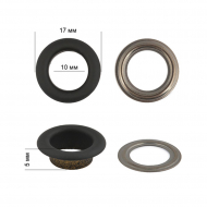 Люверсы металл TBY.L-16 №24 (? 10мм, h 5мм) цв. черная резина уп.250шт