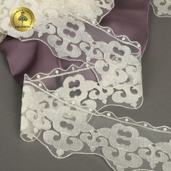 Кружево на сетке KRUZHEVO арт.TR.2117 шир.100мм цв.белый уп.13,5м