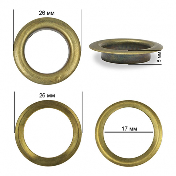 Люверсы сталь TBY.2094 №31 (? 17мм, h 5мм) цв. антик уп. 100шт Люверсы сталь TBY.2094 №31 (? 17мм, h 5мм) цв. антик уп. 100шт